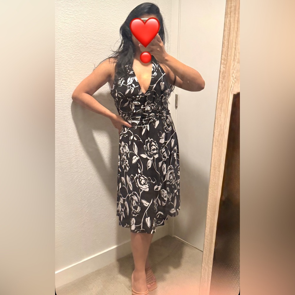 WHBM Black and White Halter Midi Dress